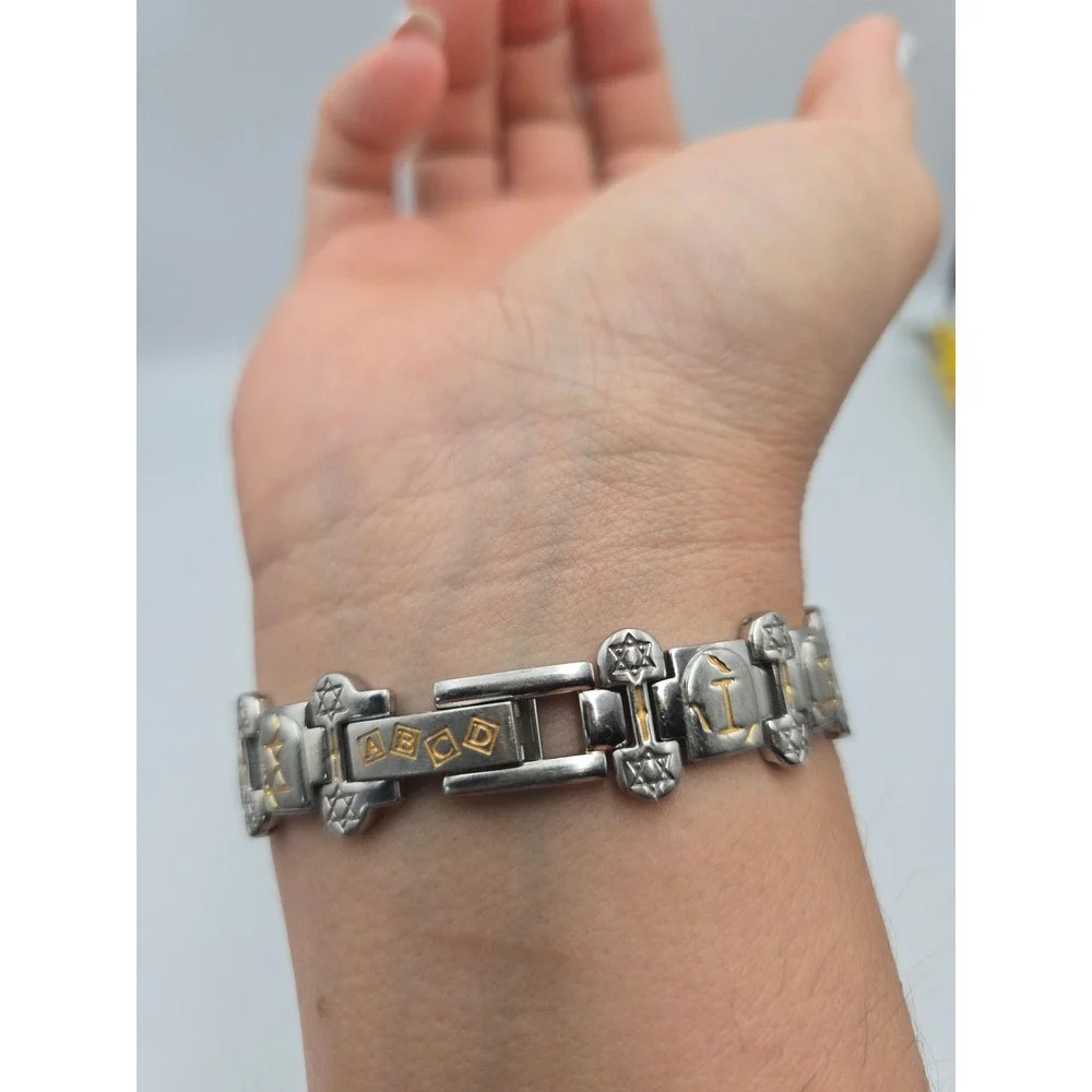 ABCD Ten Commandments Bracelet Unisex 8in Silver Gold Tone Religious Link Clasp‎